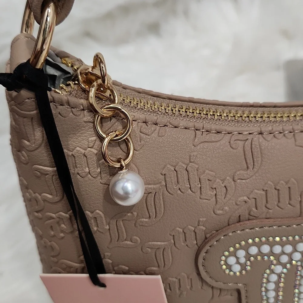 🤎▪️Juicy Couture🔹️▪️Brown Cafe Emboss  String Of Pearls Shoulder Bag